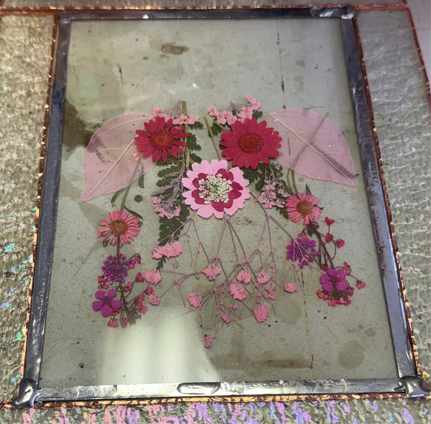 Custom Stained Glass Dried Floral Panel