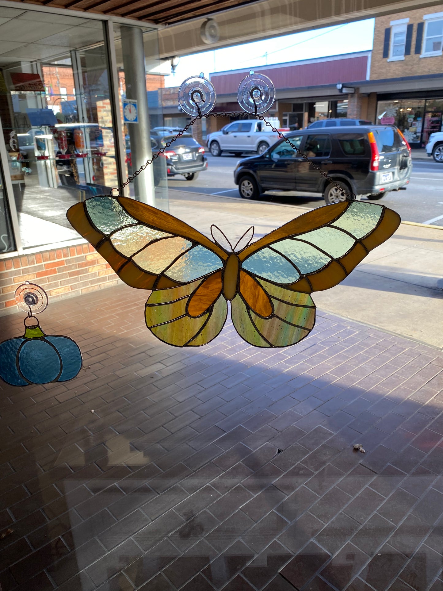 Giant Green and Brown Moth Butterfly Glass Suncatcher