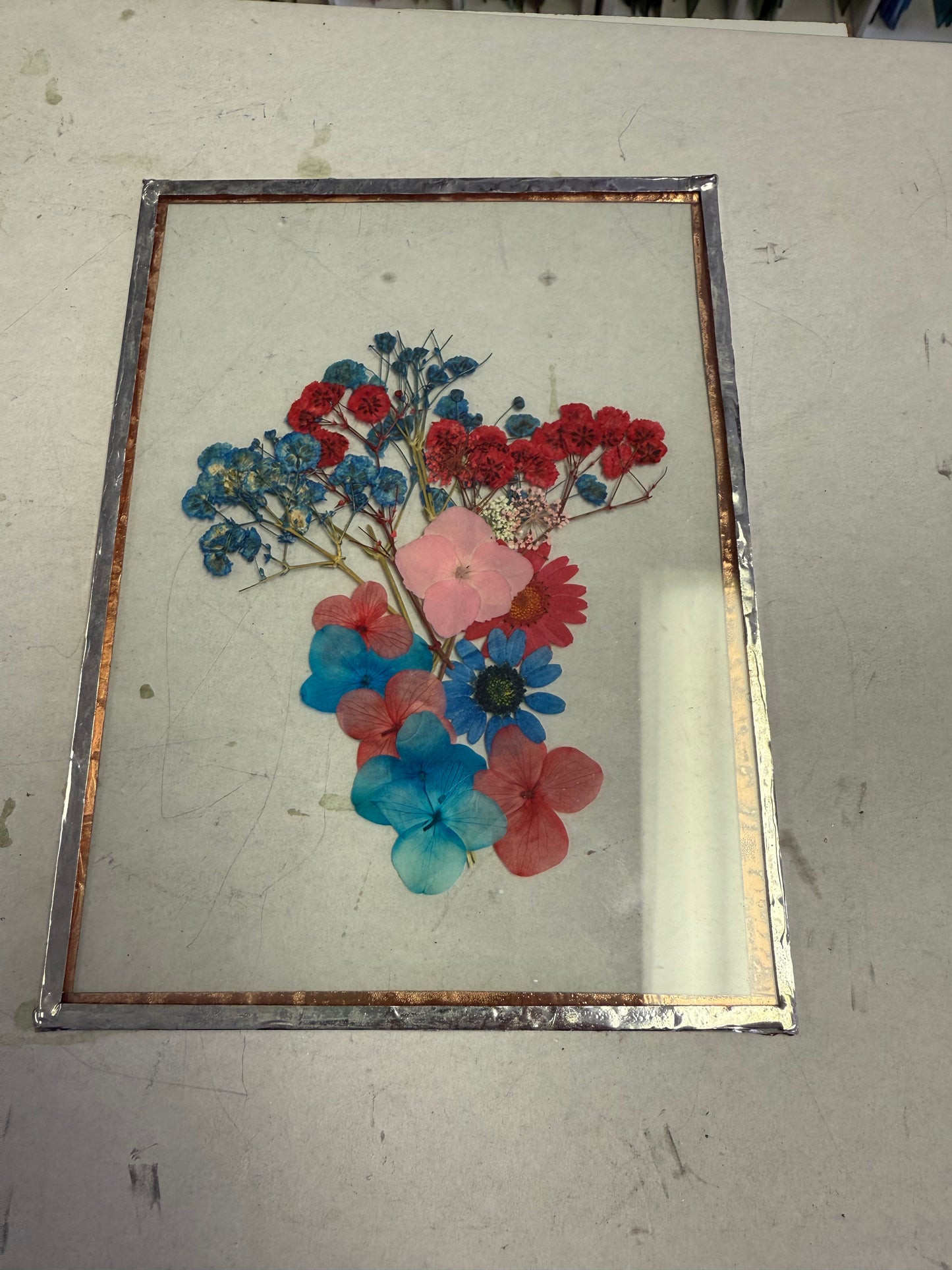 Custom Stained Glass Dried Floral Panel