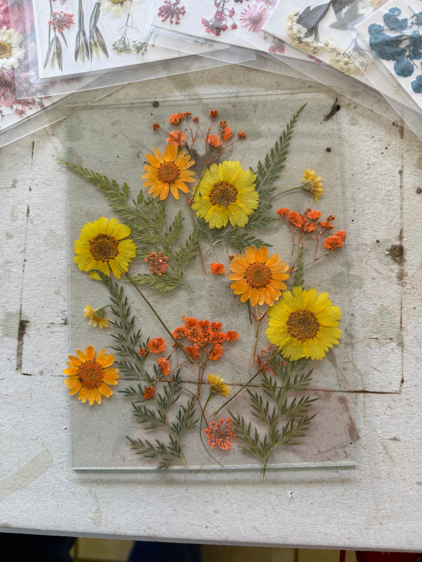 Custom Stained Glass Dried Floral Panel