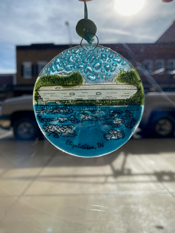 Fused Glass Elizabethton Covered Bridge Ornament/Sun Catcher