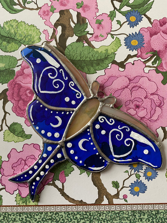 Hand Painted Moth Suncatcher Stained Glass